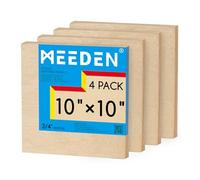 MEEDEN Pannello in tela di legno grezzo, profondità 1,9 cm, 25,4 x 25,4 cm, confezione da 4 - Tavola artistica in legno bianco per pittura