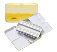 MEEDEN Scatola di Colori Acquerello Vuoto: Scatola Inchiostro Da Viaggio con 14 Mezze Pentole - Scatola Portatile Tavolozza Di Colore Bagnato In Metallo Per Acquerello A Guazzo Studenti-Giallo
