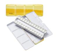 MEEDEN Scatola di Colori Acquerello Vuoto: Scatola Inchiostro Da Viaggio con 26 Mezze Pentole - Scatola Portatile Tavolozza Di Colore Bagnato In Metallo Per Acquerello A Guazzo Studenti-Giallo