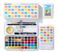 MEEDEN Set di Acquerelli da Viaggio: 50 Colori Acquerelli per Principianti con Pennelli e Libro da Colorare a Fisarmonica - Kit Acquerelli Portatile per Pittura Adulti On the Go