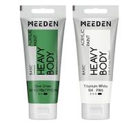 MEEDEN Verde Oliva Acrilico: 2 Tubetti x 100ml Colori Acrilici per Dipingere Heavy Body Con Aggiuntivo Di Bianco Titanio