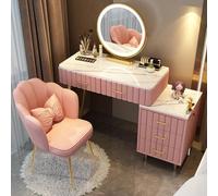 Meedlopia Set di scrivania per vanità - Tavolo da trucco intelligente con cassetto, vanità da camera da letto in legno massiccio, include sedia e specchio da trucco intelligente a LED, adatto per lei