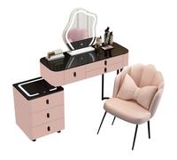 Meedlopia Set Tavolo da Trucco con Specchio LED 3 Colori HD, Mobile Laterale Rimovibile e Sedia Morbida a Petali - Tavolo da Trucco Completo con Piano in Marmo per Ragazze