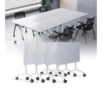 Meedlopia Tavolo da conferenza pieghevole, 55,1" L x 21,6" 29,5" H, mobile rettangolare per riunioni e seminari con ruote, tavoli pieghevoli bianchi la formazione in ufficio (4, 55,1 pollici)