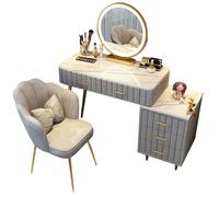 Meedlopia Tavolo da Trucco con Specchio e Luci LED Regolabili a 3 Colori, Tavolo da Trucco con Cassetti e Armadietto Regolabile, Set da Tavolo da Trucco con Sgabello Imbottito per Donne E Ragazze