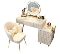 Meedlopia Tavolo da Trucco con Specchio e Luci LED Regolabili a 3 Colori, Tavolo da Trucco con Cassetti e Armadietto Regolabile, Set da Tavolos da Truccos con Sgabello Imbottito per Donne E Ragazze