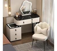 Meedlopia Tavolo da Trucco Elegante con Specchio Regolabile a LED, Mobile Rimovibile, Piano Marmo Sintetico e Sedia - Set Tavolo da Trucco per Donne e Ragazze con Comfort