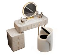 Meedlopia Tavolo da Trucco Set con Specchio LED 3 Colori Regolabile, Mobile Laterale Rimovibile e Piano in Marmo - Tavolo da Trucco Completo con Sgabello Contenitore per Donne e Ragazze