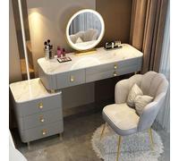 Meedlopia Toeletta da Trucco con Luci LED, 3 Modalità di Illuminazione, Tavolo da Trucco con Cassetti, Tavolo da Toeletta Moderno per Camera da Letto con Sedia in Velluto per Ragazza, Donna