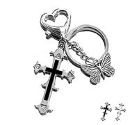Meefisher Portachiavi vintage Y2k a forma di farfalla con croce per ragazze e donne, accessori estetici carino retrò punk portachiavi portachiavi regalo, Croce nera, Medium