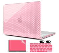 MEEgoodo Custodia stampata 4 in 1 per MacBook Neo da 33 cm, modello A3404, custodia rigida per laptop con pellicola protettiva per tastiera e pellicola protettiva per webcam, rosa ciliegio e pois