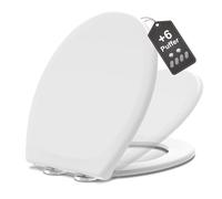 MEEJEE Copriwater Universale, Tavoletta WC Bianca Ovale Ammortizzata, Sedile WC Soft-Close, Copri WC Universale, Asse WC Facile da Montare, Tavoletta Bagno, Copriwater Hotel e Ospiti