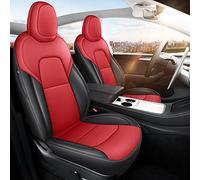 MeeKooMay Coprisedile rosso e nero, 12 pezzi, impermeabile, in nappa, completamente avvolto, personalizzato per Tesla modello Y 2020-2024 (TY-rosso+nero)