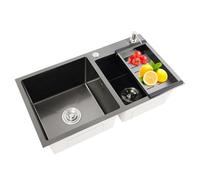 MEELRYD 2 lavelli da cucina, lavello da incasso, lavello da cucina in acciaio inox con scolapiatti e dispenser di sapone, doppio lavandino, set lavandino da incasso con scolapiatti e scolapiatti