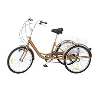 MEELRYD 24 pollici Adult Tricycle, triciclo per adulti, 6 marce, bicicletta a 3 ruote, dotata di luci per lo shopping Basket e riflettori in acciaio al carbonio bicicletta