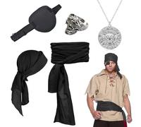 Meemion Accessori Pirata, Accessori Costume da Pirata, Set di Accessori per Costumi da Pirata, Accessori Pirata Uomo, per Feste Caraibiche, Halloween, Carnevale, Travestimento, Cosplay(Nero)