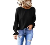 MeeQee Blusa Manica Lunga per Donna Scollo a Girocollo Moda Comodo Chiffon Camicia Top Elegante Maniche Lunghe Maglietta Camicette con Maniche a Tromba Casual Allentate T-Shirt Autunno-Inverno