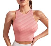 MeeQee Canotta Corta da Donna Sexy Top Corto a Costine con Scollo Rotondo Canotta a Tinta Unita Senza Maniche Canotta