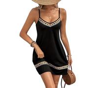 MeeQee Copricostume Donna Mare Vestito Bohemien Scollo a V Abito da Spiaggia Stampato Bikini Cover Up Senza Maniche Corte Tunica Costume da Bagno Estate Vestiti Vacanza Causal Beachwear Beach Dress
