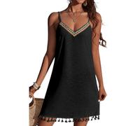 MeeQee Copricostume Donna Vestito Mare Casual Abito da Spiaggia Estivi Senza Maniche Corte Vestiti da Vacanza Beachwear Bohemien con Scollo a V Sexy Abiti