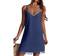 MeeQee Copricostume Donna Vestito Mare Casual Abito da Spiaggia Estivi Senza Maniche Corte Vestiti da Vacanza Beachwear Bohemien con Scollo a V Sexy Abiti