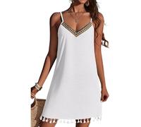 MeeQee Copricostume Donna Vestito Mare Casual Abito da Spiaggia Estivi Senza Maniche Corte Vestiti da Vacanza Beachwear Bohemien con Scollo a V Sexy Abiti