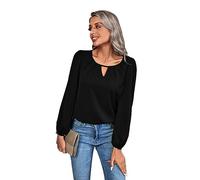 MeeQee Magliette a Manica Lunga da Donna Camicia con Scollo a V Moda Chiffon Blusa Tops Casual Allentata Pieghe Camicetta con Polsini Elasticizzati Elegante Solido Comodo T-Shirt