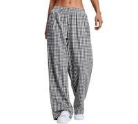 MeeQee Pantaloni Pigiama Donna Lunghi Quadretti Pigiama Pantalone Morbido Leggeri Pantalone Lounge da Donna Comodi Pantaloni da Notte Casual a Gamba Larga con Tasche