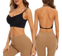 MeeQee Reggiseno Schiena Scoperta Reggiseno Push Up Donna Invisibile Senza Schienale Reggiseni Leggero Comfort Reggiseni Multiway con Bretelle Conver Black/M