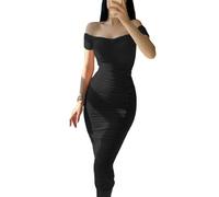 MeeQee Vestito Donna Sexy Senza Spalline Abito Lungo Elegante Bodycon Vestiti Estivo Manica Corta Midi Tubino Abito Casual Aderente Abiti per Cocktail Feste Discoteca Ballo Cerimonia