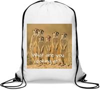 Meerkats What are You Looking at Funny Slogan Gym Sack Casual Drawstring Bag Bianco, bianco, Taglia unica