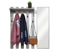 Meerveil Appendiabiti da Parete, Appendiabiti con Specchio e 5 Ganci, Stile Industriale a Parete per Ingresso Corridoio Camera da Letto, L100 x P22 x H106 cm (Grigio)