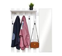 Meerveil Appendiabiti da Parete con Specchio e 5 Ganci, Attaccapanni da Muro Stile Industriale per Ingresso Corridoio, 100 x 22 x 106 cm (Bianco)