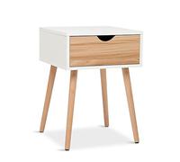Meerveil Comodino 1 cassetto, stile scandinavo, adatto per soggiorno camera da letto, 40 x 40 x 56 cm, Bianco e quercia
