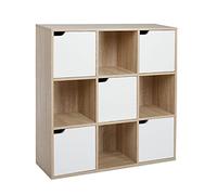 Meerveil Libreria Scaffale in Legno, libreria Bianca per Soggiorno, libreria a 6 cubi con 3 Porte, Adatto per uffici, Studio, Soggiorno, Scaffale per CD, Bianco e Legno