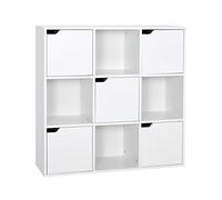 Meerveil Libreria bianca a 9 cubi, libreria a 3 ripiani con 5 ante, in legno, per soggiorno, camera da letto, casa, ufficio, 90 x 30 x 90 cm