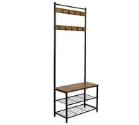 Meerveil Mondeer Appendiabiti da Terra, Appendiabiti Ingresso, Stand Appendiabiti con Scarpiera 9 Ganci, 175cm, Stile Industriale, per Ingresso Corridoio Soggiorno Camera da Letto (Marrone)
