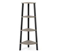 Meerveil Mondeer Scaffale ad Angolo con 4 Ripiani, Mobile Portaoggetti Mensole Libreria Angoliera Vintage, per la Casa, Soggiorno, Camera da Letto, Balcone, Bagno, Grigio