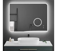 Meerveil Specchio da Bagno a LED, Specchio di Cortesia Retroilluminato a Parete con 3x Ingranditore Anti-Nebbia Controllo Tattile Per Bagno, 80 × 60 cm