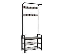 Meerveil Stand Appendiabiti, Vintage Attaccapanni Autoportante con Scarpiera a 3 Ripiani Porta Abiti, braccioli, 9 Ganci Rimovibili per Ingresso, Soggiorno, Camera da Letto,corridoio, Grigio