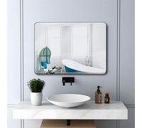 MEESALISA Specchio da parete rettangolare 70x50cm -grande specchi bagno,con cornice in metallo nero, Adatto a bagni, camere da letto e salotti e ingresso,bordo nero-design ad angoli arrotondati