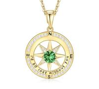 Meeshi Collana da donna a forma di bussola dorata gioielli donna regalo di compleanno donna regali di San Valentino per lei regali di Natale per le donne "I'd Be Lost Without You, Oro Giallo, Zirconia
