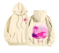 Meet Me At The Ocean, felpa con cappuccio rosa a puff da donna, taglie forti, felpe carine pullover alla moda a maniche lunghe Y2K top con tasca, Beige, M