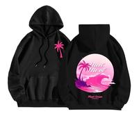 Meet Me At The Ocean, felpa con cappuccio rosa a puff da donna, taglie forti, per adolescenti, ragazze, carino, pullover a maniche lunghe, top Y2K con tasca, Nero , S