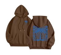 Meet Me At The Ocean Felpa con cappuccio rosa a sbuffo per donne carine ragazze adolescenti felpe preppy pullover oversize top a maniche lunghe alla moda con tasca, Caff, L