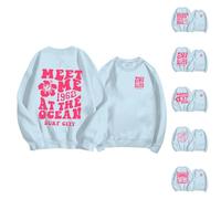 Meet Me At The Ocean Felpe da donna Carine Pink Puff Felpe Oversize Preppy Pullover Trendy Manica Lunga Top per Ragazze Adolescenti, Blu #3., M