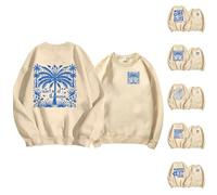 Meet Me At The Ocean Felpe da donna carino rosa Puff Felpe Divertente Preppy Pullover Trendy Manica Lunga Top per Ragazze Adolescenti, Cachi #5., XL