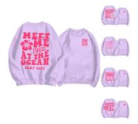 Meet Me At The Ocean Felpe da donna divertenti felpe a sbuffo rosa oversize pullover preppy per ragazze adolescenti top a maniche lunghe alla moda, Viola #5., XL