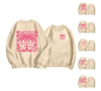 Meet Me At The Ocean Felpe da donna oversize rosa a sbuffo felpe divertenti pullover per ragazze adolescenti a maniche lunghe top preppy, Cachi #3., XXL
