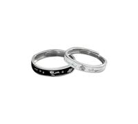 MEET- ORIGIN Anelli per il Piccolo Principe e la Rosa in Argento Sterling 999. Coppia di Amici in Bianco e Nero Abbinamento con Anelli di Promessa d'Amore - Set di Gioielli per Uomo e Donna
